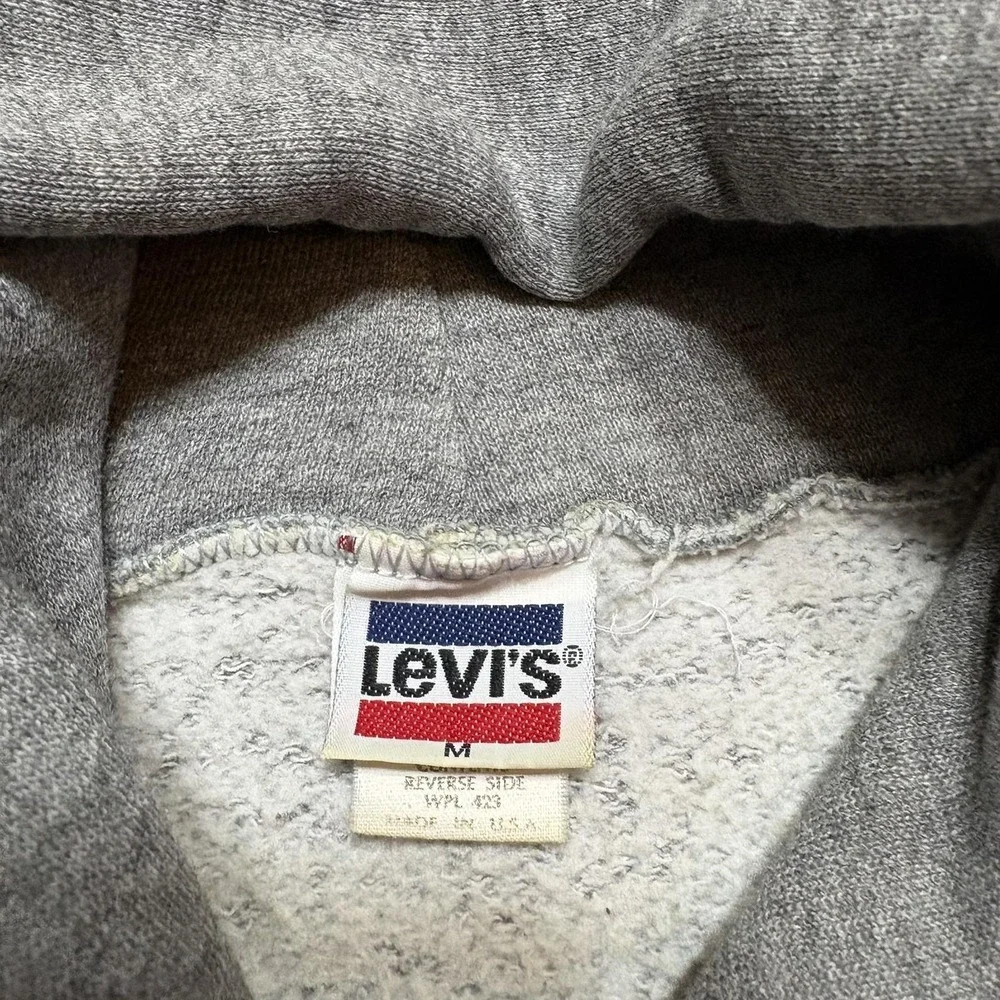 Vtg 80s Levi's Hoodie Sweatshirt Mens Medium Gray Made USA Chest Logo White Tab